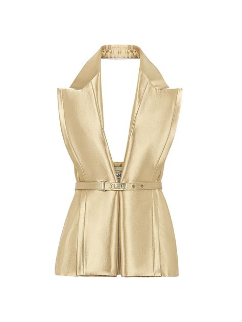 Shop Fendi Cady Belted Metallic Gilet Top .